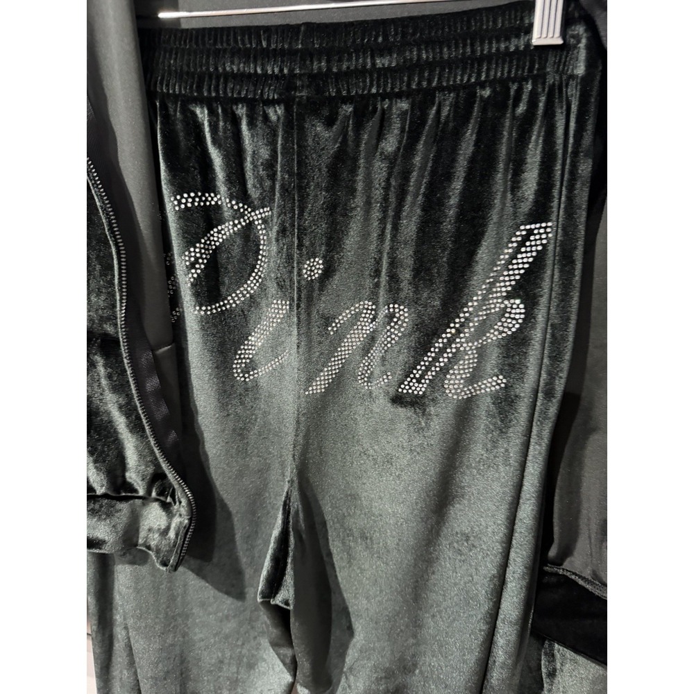 VtG Y2K PINK Victoria's Secret Velour Sweatsuit Set Black Hoodie Sz S Pants Sz M - Picture 6 of 11